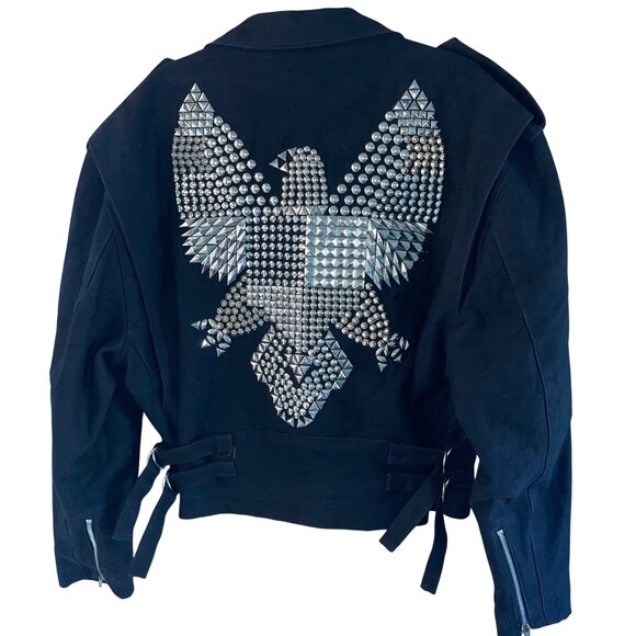 Jeff Hamilton Vintage Mens Size M Black Studded Eagle Biker Denim Jacket Rare - Picture 2 of 13